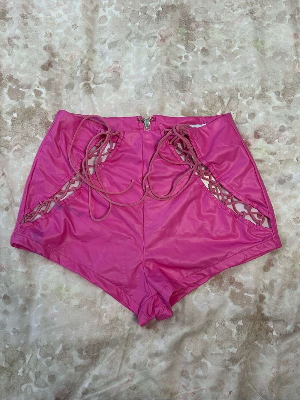 Dolls Kill Hot Pink Lace-Up High Waist Shorts
